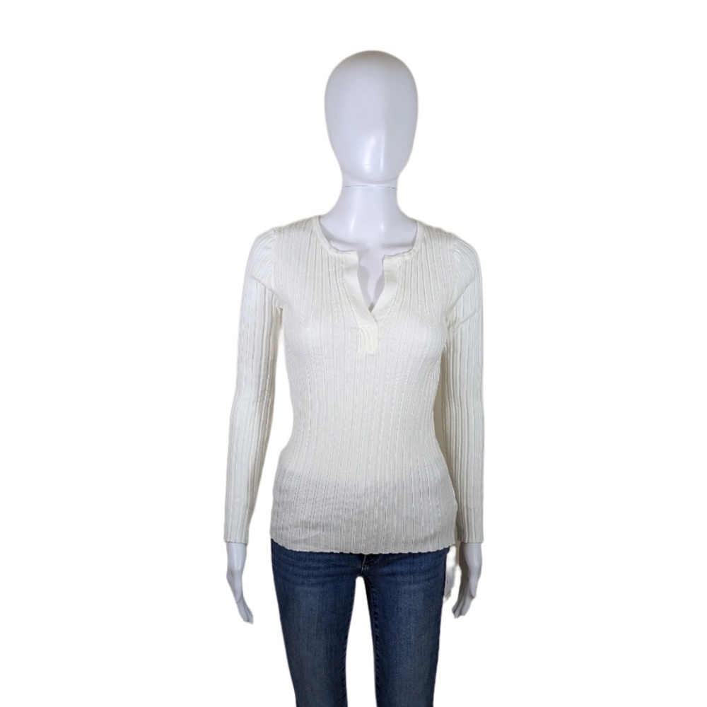 Commense White Wide Ribbed Sweater Top Size S